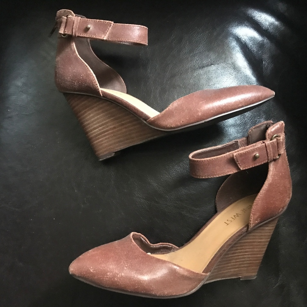 Brown Leather Wedge Heels with Ankle Strap